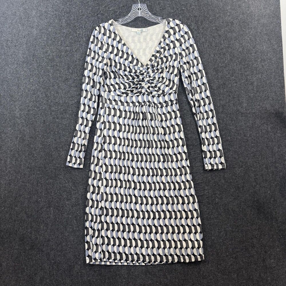 Boden Dress Women's 2 Black Geometric Jersey Long Sleeve Knee Length Fit & Flare